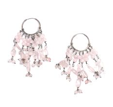 92.5 Sterling Silver Pink Hook Hanging Earrings