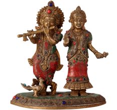 Holy Standing Radha Krishna Engraved with Colour Stones