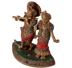 Holy Standing Radha Krishna Engraved with Colour Stones