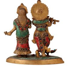 Holy Standing Radha Krishna Engraved with Colour Stones