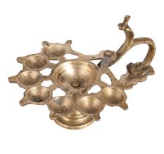 Brass Vintage Arti Lamp 8 Jyots with Cobra Handle
