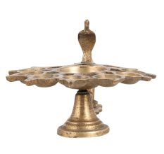 Brass Vintage Arti Lamp 8 Jyots with Cobra Handle