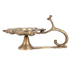 Brass Vintage Arti Lamp 8 Jyots with Cobra Handle