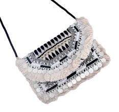 Black and White Coin Boho Banjara Bag