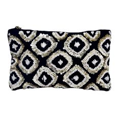 Black And White Beaded Indian Styled Clutch Purse