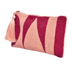 Peach and Red Beaded Women's Clutch Or Purse With Tassel