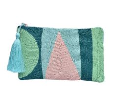 Green Beaded Oversized Clutch Purse With Tassel