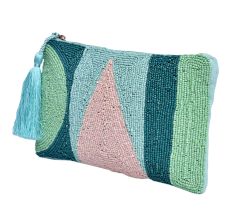 Green Beaded Oversized Clutch Purse With Tassel