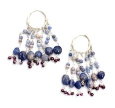 92.5 Sterling Silver Lapis Lazuli Chandelier Hoop Earrings