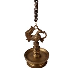 Brass Hanging Diya with a Peacock Design