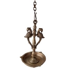 Brass Twin Parrorts Hanging Diya Oil Lamp