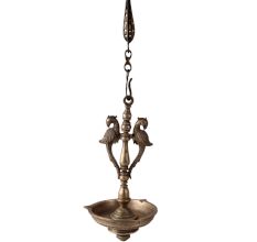 Brass Twin Parrorts Hanging Diya Oil Lamp