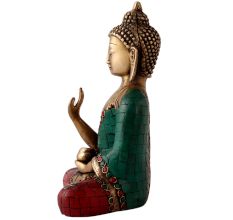 Brass Lord Buddha Statue in Colourful Stone Work