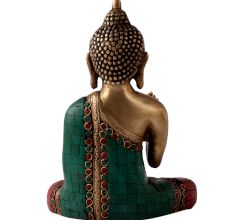 Brass Lord Buddha Statue in Colourful Stone Work
