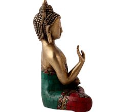 Brass Lord Buddha Statue in Colourful Stone Work