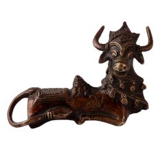 Brass Sitting Nandi Statue in Tribal Art