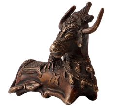 Brass Sitting Nandi Statue in Tribal Art
