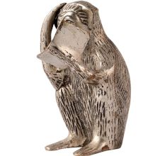 Brass Silver Statue of Monkey Reading Book