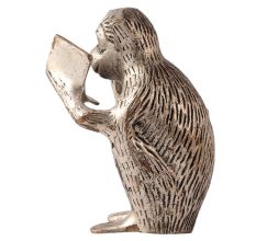 Brass Silver Statue of Monkey Reading Book