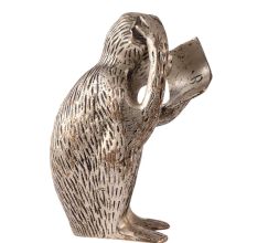 Brass Silver Statue of Monkey Reading Book