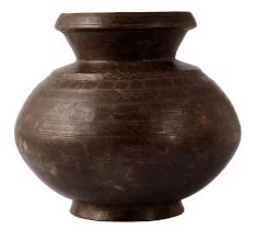 Spiritual Tribal Brass Pot In Dark Finish