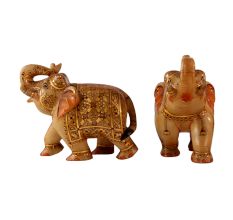 Hand Panted Marble Elephant Statue In Pair