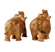 Hand Panted Marble Elephant Statue In Pair