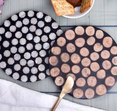 Black and Brown Disc Design Wood and Resin Cake Stand for Dessert, Fruit and Planter