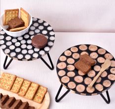 Black and Brown Disc Design Wood and Resin Cake Stand for Dessert, Fruit and Planter