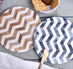 Brown and Blue Chevron Wood and Resin Cake Stand for Dessert, Fruit and Planter