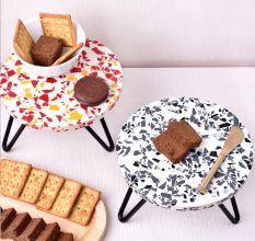 Red and Black Terrazzo Wood and Resin Cake Stand for Dessert, Fruit and Planter