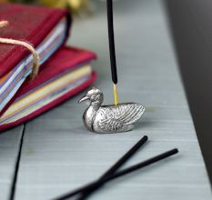 Silver Brass Duck Incense Stick Holder