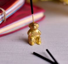 Golden Brass Bear Incense Stick Holder