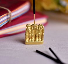 Golden Brass Three Monkey Agarbatti Holder Stand