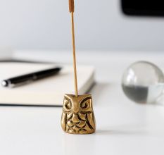 Antique Golden Brass Wise Owl Incense Stick Holder