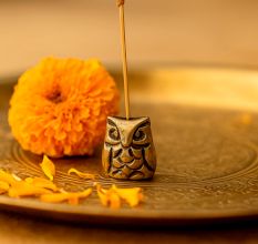 Antique Golden Brass Wise Owl Incense Stick Holder