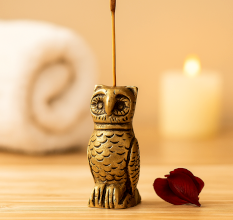 Antique Golden Brass Standing Owl Incense Stick Holder