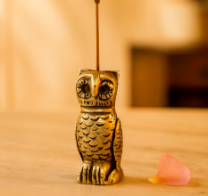 Antique Golden Brass Standing Owl Incense Stick Holder