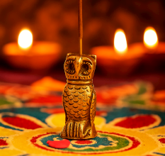 Antique Golden Brass Standing Owl Incense Stick Holder