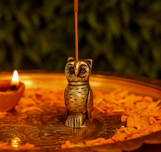 Antique Golden Brass Standing Owl Incense Stick Holder