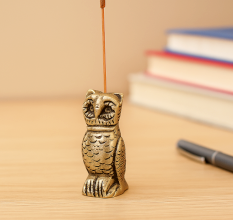 Antique Golden Brass Standing Owl Incense Stick Holder