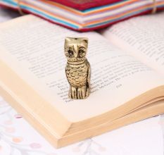 Antique Golden Brass Standing Owl Incense Stick Holder