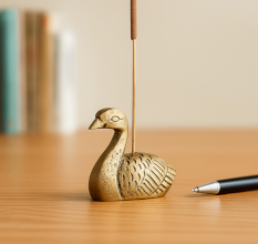 Antique Golden Brass Mini Duck Agarbatti Holder Stand