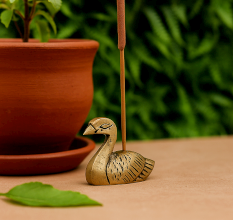 Antique Golden Brass Mini Duck Agarbatti Holder Stand