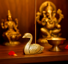 Antique Golden Brass Mini Duck Agarbatti Holder Stand