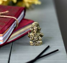 Golden Antique Brass Ganesha Mini Statue