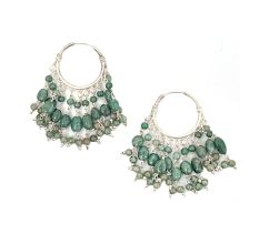 92.5 Sterling Silver Boho style Green Stone Hoop Earrings
