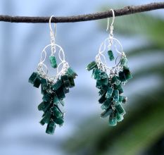 Green Malachite Drop Gypsy Earrings with 92.5 Sterling Silver