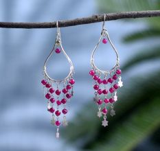 Pink Beads And 92.5 Sterling Silver Drop Earrings
