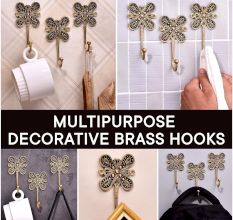 Brass Flower Wall Hook Hand Engraved Design - Pack of 3